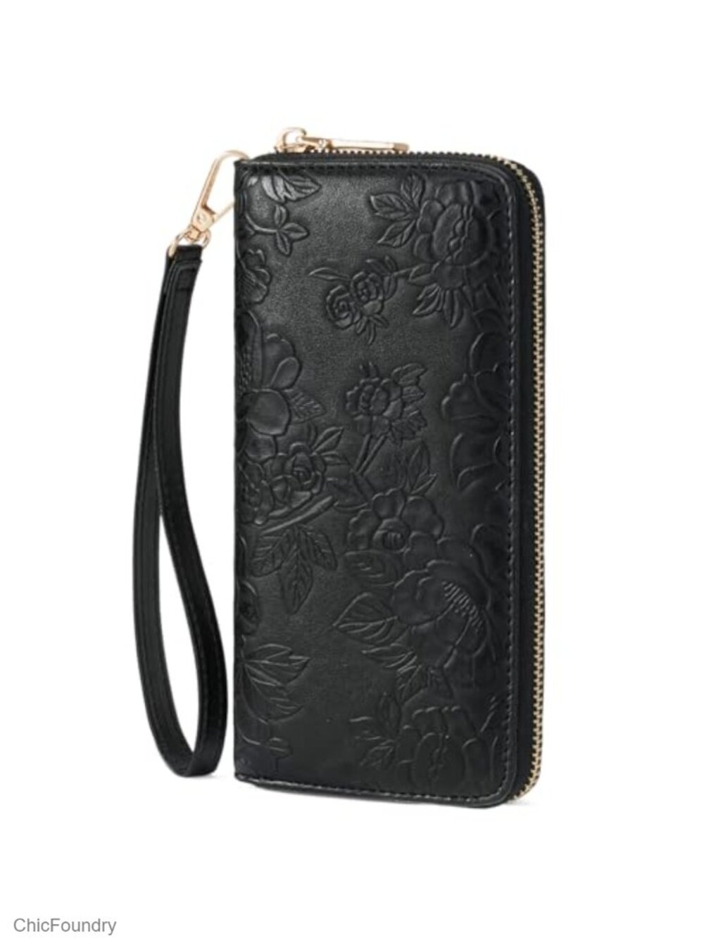 Faux Leather Wristlet Wallet RFID Blocking Floral Print Large Capacity Zip
